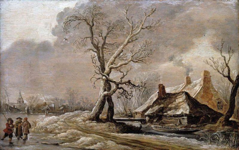 Jan van Goyen Winter Landscape with Farmhouses along a Ditch.